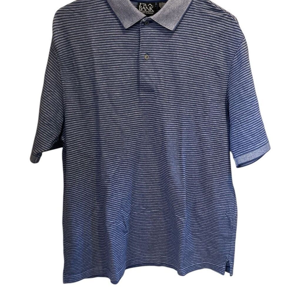 Jos A Bank Men's M Blue Striped Short Sleeve Polo Shirt Casual